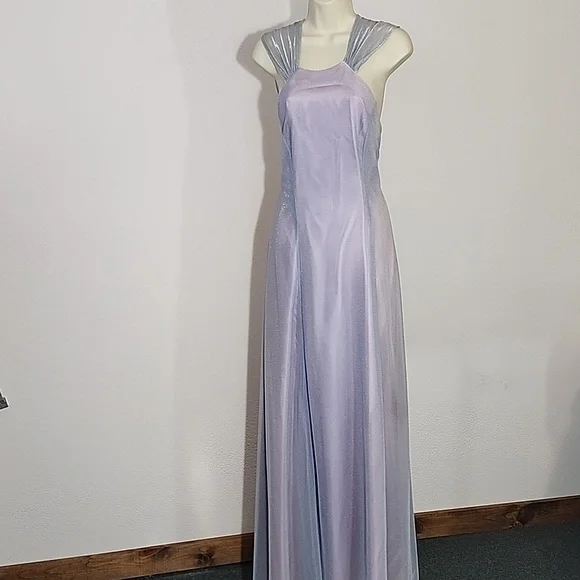 Nadine Dress Vintage 90s Mesh Overlay Maxi Blue Size 9 - Picture 14 of 14